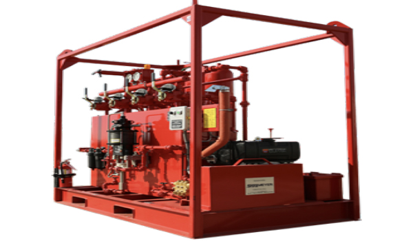 Technicians performing maintenance and pressure testing on hydraulic accumulator system