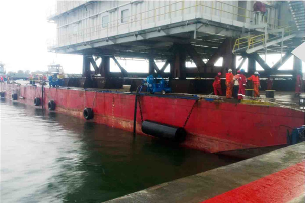 Ballasting operation using deck-mounted pumps during offshore load-out activity