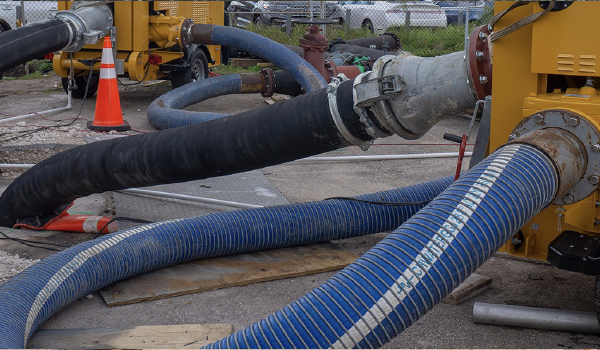 High-capacity bypass pumping system operating during industrial maintenance and fluid transfer operations