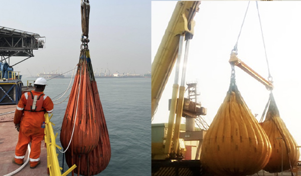 Crane load testing using certified water bags on offshore lifting equipment