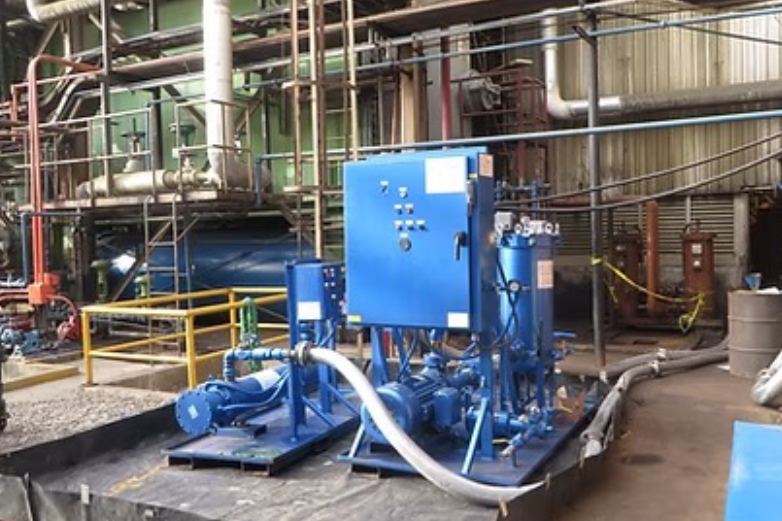 Hot oil flushing equipment operating on industrial turbine lube oil system