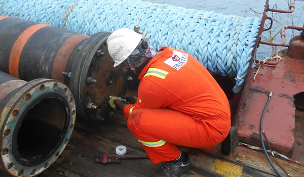 Marine hose reel installation and offshore fluid transfer system on FPSO facility in Nigeria