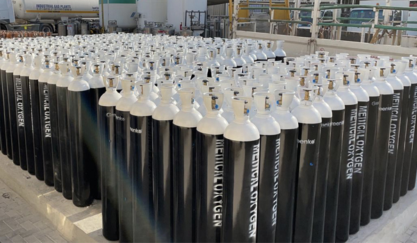Industrial gas cylinders and bulk gas storage systems prepared for supply operations