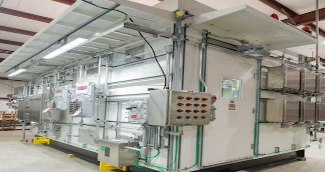 Analyzer shelter package housing process analyzers, sample conditioning systems, instrumentation panels, and control equipment.