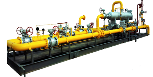 Custody transfer metering skid package with flow meters, instrumentation, prover connections, and control systems.