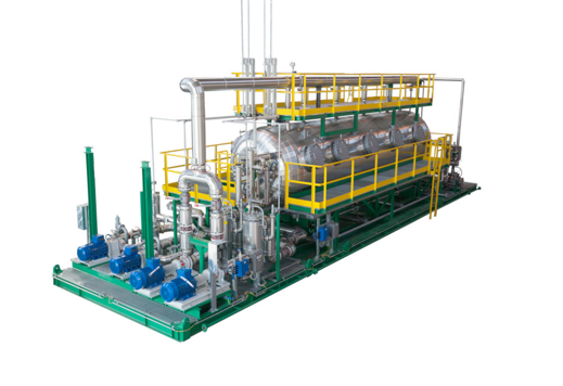 Modular oily water treatment skid with separation, flotation, and filtration systems installed at an oil and gas facility.