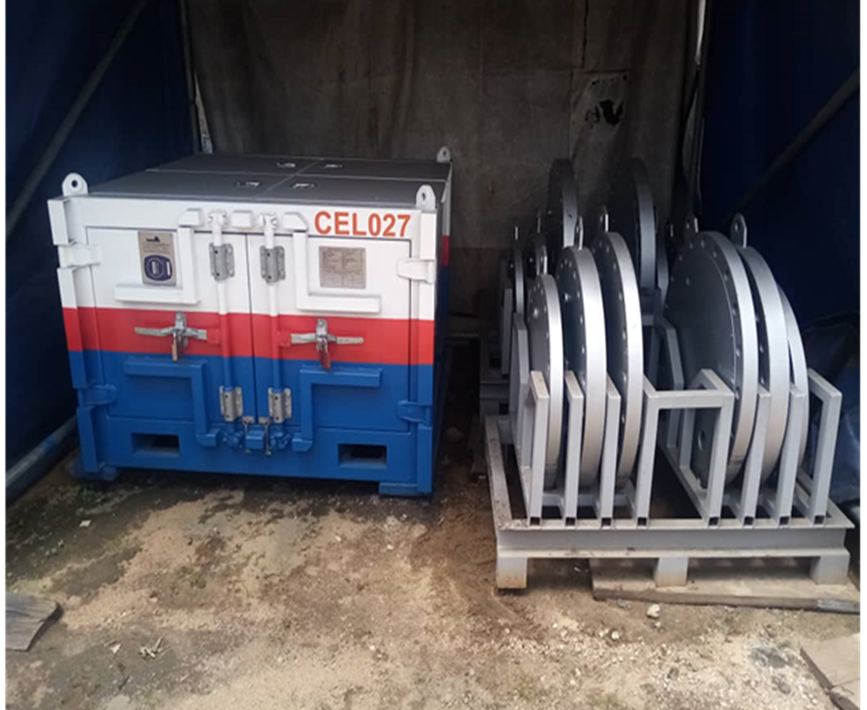 OCIMF marine hose testing equipment setup for pressure testing large diameter marine hoses in workshop environment
